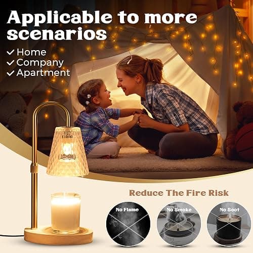Candle Warmer Lamp with Timer - Adjustable Height, Electric Wax Melter in Gold for Cozy Aesthetic Home Decor, Gift for Women, Sister, Friend, Birthday, Housewarming thumbnail 6