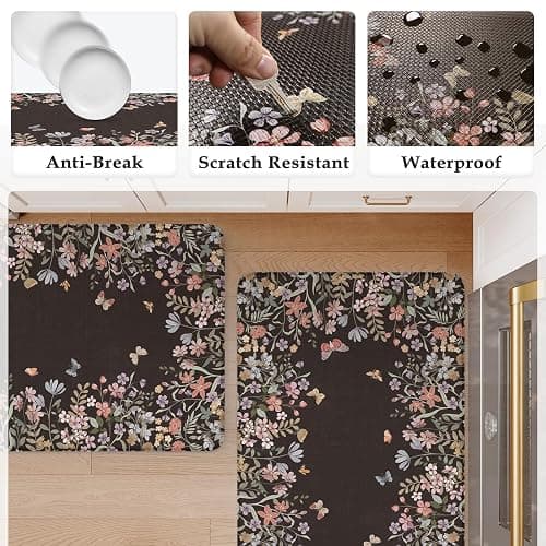 KIMODE Kitchen Anti Fatigue Mats, Farmhouse Kitchen Rugs Sets of 2, Memory Foam Kitchen Mats for Floor, Waterproof Non Skid Standing Mat for Sink Laundry Office Desk Black 20"x47"+20"x32" thumbnail 6