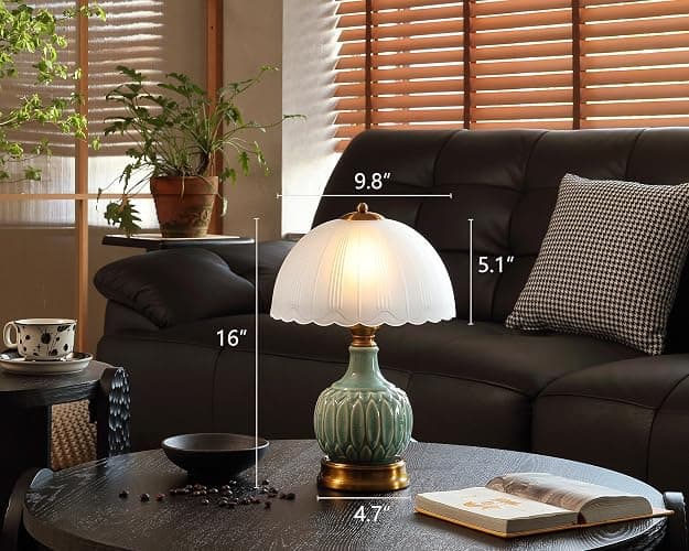 Glivpny Vintage Lamp for Living Room,16" Modern Ceramic Table Lamps for Bedroom,Retro Bedside Nightstand Traditional Lamps, Classic Chinoiserie Green Lamp for Home Decor (LD002) thumbnail 4