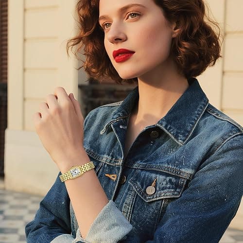 CNYXCN Gold Watches for Women with Rectangular Case,Roman Dial,Vintage Bracelet,Water Resistant thumbnail 6