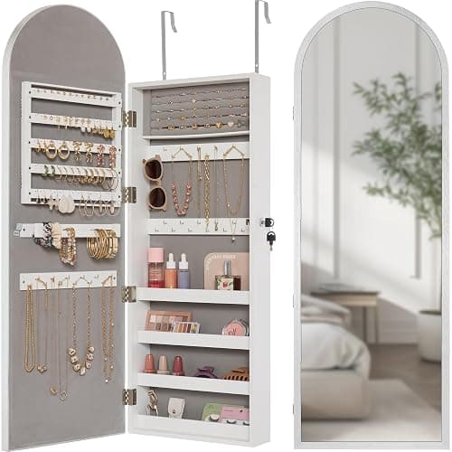 Best Choice Products Arch Mirror Jewelry Cabinet, Jewelry Storage Organizer, Armoire, Lockable Wall or Door Mountable, Full-Length Mirror - Silver - Image 1