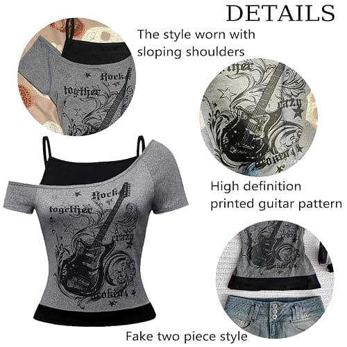 DAVBNM Grunge Clothes Y2k Vintage T Shirt Gothic Graphic Aesthetic Short Sleeve Punk Crop Top Streetwear Harajuku Summer for Teen Girls Black thumbnail 5