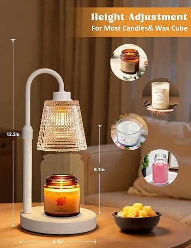 White Candle Warmer Lamp with Timer, Dimmable Candle Warmer for Jar Candles, Height Adjustable Wax Melts Warmer, Birthday Gifts for Women Mom, House Warming Gifts New Home Decor thumbnail 2