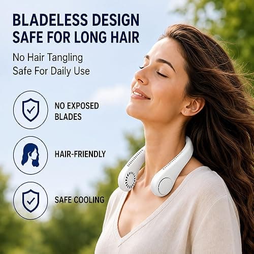 QYKCGQ Portable Neck Fan Rechargeable 4000mAh, Hands Free Wearable Personal Fan with 3 Speeds, 360° Adjustable Dual Fan Heads, Bladeless Cooling Fan for Travel, Office, Outdoor Activities, White thumbnail 8