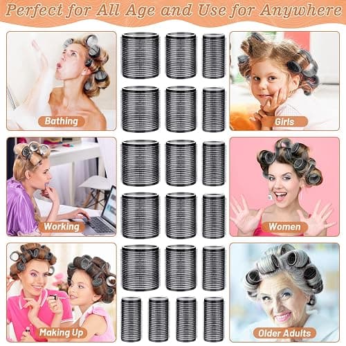 Hair Curler Rollers for Women 24PCS Heatless Hair Roller with 12PCS Clips, 4 Sizes（Jumbo Large Medium Small）Self Grip Holding Hair Rollers for Long Medium Short Thick Fine Volume Thin Bangs Hair thumbnail 4