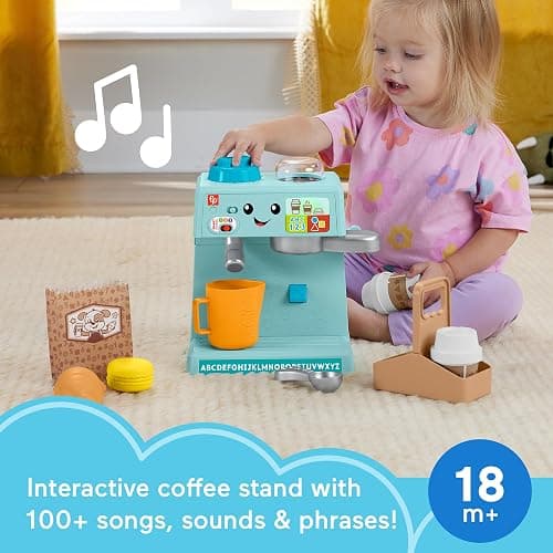 Fisher-Price Toddler Toy Laugh & Learn Coffee Café Musical Playset with Educational Songs & 10 Pretend Play Pieces for Kids Ages 18+ Months thumbnail 3