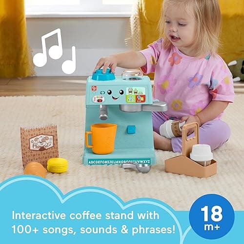 Fisher-Price Toddler Toy Laugh & Learn Coffee Café Musical Playset with Educational Songs & 10 Pretend Play Pieces for Kids Ages 18+ Months thumbnail 3