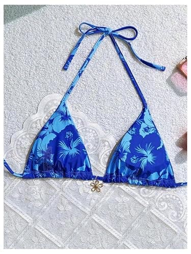 Milumia Floral Halter String Triangle Bikini Top for Women Bathing Suit Swim Top thumbnail 2