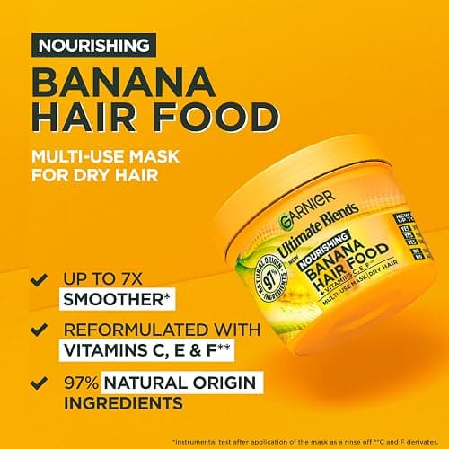 Garnier Ultimate Blends Banana Hair Food Multi-Use Mask, For Dry Hair, Boosted with Vitamins C, E, F, 400ml, 97% Natural Origin Ingredients, No Silicone for a natural feel, Vegan Formula thumbnail 3