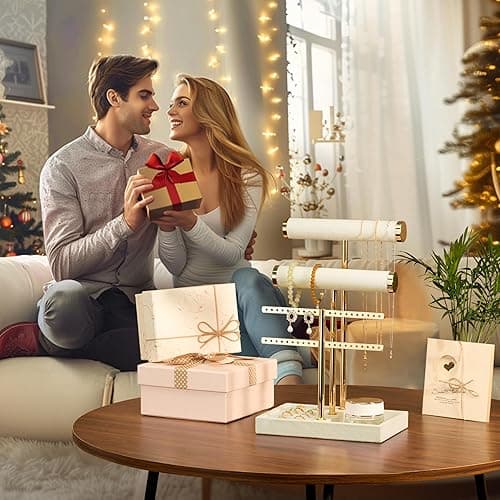 3 Tier Bracelet Holder Display - Detachable T Bar Beige Velvet Bracelet Holder, Jewelry Holder Organizer for Bracelet, Necklace, Earrings, Rings thumbnail 8