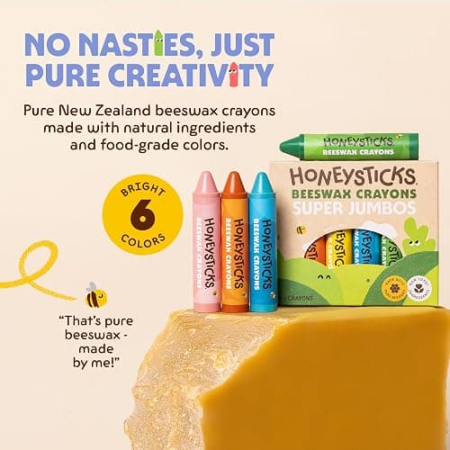 Honeysticks Super Jumbo Crayons (6 Pack) - 100% Pure Beeswax, Non Toxic Crayons for Toddlers 1-3, Extra Large Crayon Size, Easy to Hold and Use, Unbreakable Toddler Crayons, Eco-Friendly thumbnail 2