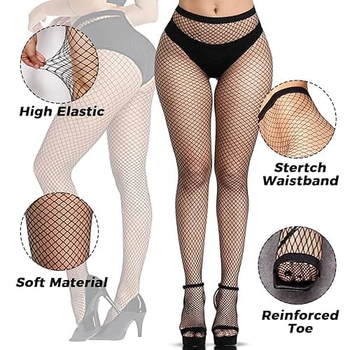 Buauty 3 PCS Black Fishnet Stockings for Women, Fish Nets Women Tights, Fishnet Tights Ladies Plus Size One Size Fit All - One Size - Black One Size thumbnail 3