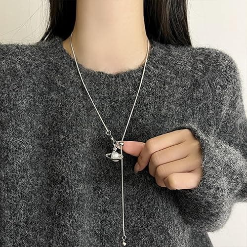Buyongwant Saturn Necklace for Women Y2k Irregular Adjustable Pull Chain Fashion Silver Jewelry thumbnail 4
