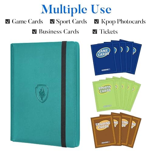 Premium 9 Pocket Card Binder for 540 Cards, Fabmaker PU Trading Card Binder | Sturdy Card Collection Album, Side-Loading, Sleek Card Holder Folders for Game Cards & Sports Cards, Turquoise thumbnail 5