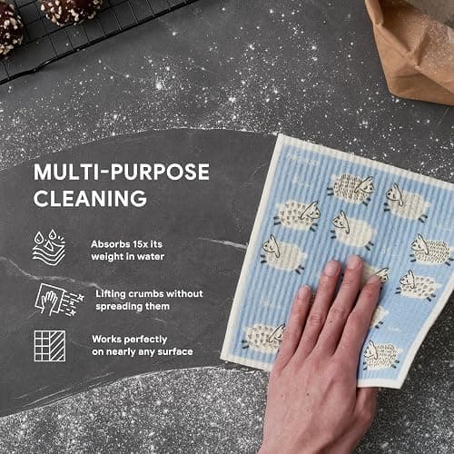 RECYCO Swedish Dishcloths for Kitchen | 6 Pack Farmhouse Friends Washable Dish Rags | Cellulose Reusable Cleaning Paper Towels | Absorbent Counter Dish Cloth Sponge Kitchen Wipes, 8" L x 7" W thumbnail 5