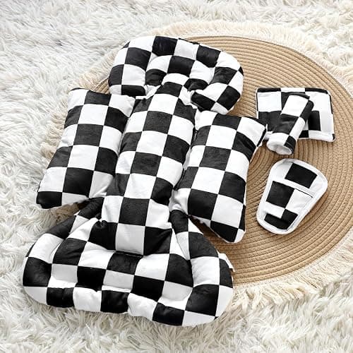 DILIMI Infant Car Seat Insert, Baby Car Seat Head Support with 3 Strap Paddings, Soft Newborn Car Seat Cushion for Stroller, Swing, Bouncers, Black Checkered thumbnail 7