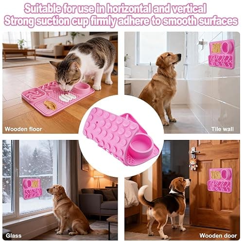 Yawindeo Lick Mat for Dogs, 4-in-1Multifunctional Silicone Slow Feeder Bowl with Suction Cups for Dog Cat, Snuffle Mat for Pet Smell Training Toys Pink thumbnail 6