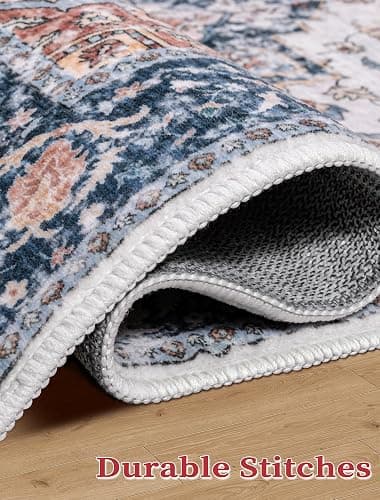 SERISSA 2x6 Washable Non Slip Boho Runner Rug for Hallway，Blue Orange | Ultra Soft Vintage Oriental Carpet Low-Pile Distressed Tribal Floor Carpet for Kitchen Bedroom Bathroom Laundry Living Room thumbnail 6