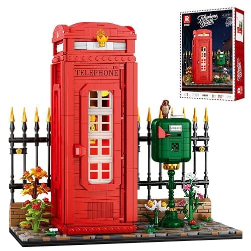 Reobrix Telephone Booth Building Block Sets for Adults with LED Lights 66609, London Landmark Red Telephone Box Vintage Phone Booth Model, Retro Building Toy for Adult Kids Home Office Decor(1707PCS) - Image 1
