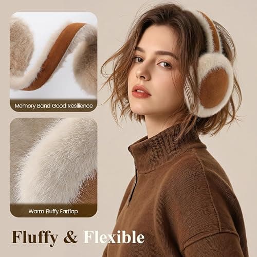 Clothirily EarMuffs for Women, Faux Fur Warm Ear Muffs for Winter, Foldable Winter Ear Covers, Fuzzy Ear Warmers for Women thumbnail 4