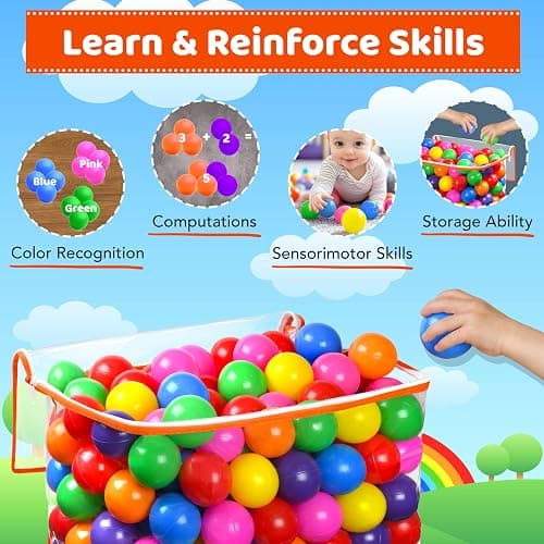 Ball Pit Balls for Toddlers with Storage Bag - 7 Bright Colors, Crush Proof, Great Play Toys for Tents, Pools, and Party thumbnail 4