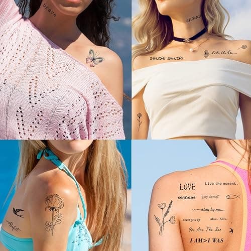 JEEFONNA 100 Sheets Realistic Temporary Tattoos, 240+ Pcs Multicolor Modern Floral & Inspirational Words Tattoos, Waterproof, 3+ Kids thumbnail 6