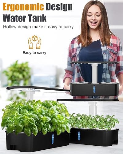 Large Hydroponics Growing System, 12 Pods Smart Indoor Herb Garden with LED Lights, Height Adjustable Gardening System for Home, Kitchen, Gardening Gifts for Father & Mother, Black thumbnail 6