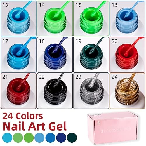 SXC Cosmetics 24-Color Gel Liner Set for Nail Art - With Built-in Thin Brush for Swirl Nail Designs and Soak-Off Gel Polish thumbnail 8