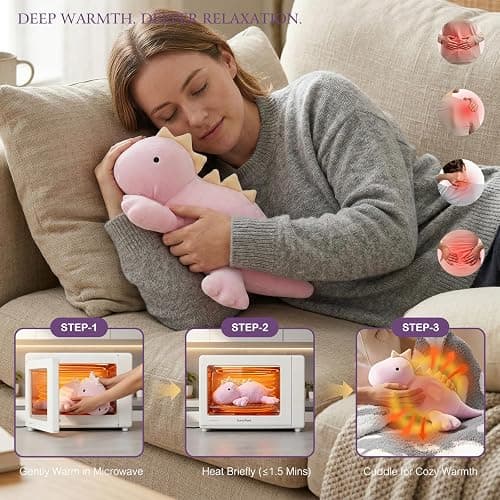 KOWSI® Weighted Purple Stegosauru Plush Microwavable Heating Pad 16" 1.4 Lb | Soft Squishy Heating Plush Pillow with Lavender & Tourmaline Beads | Offers Lasting Warm For Soothing Lumbar & Back Comfort thumbnail 4