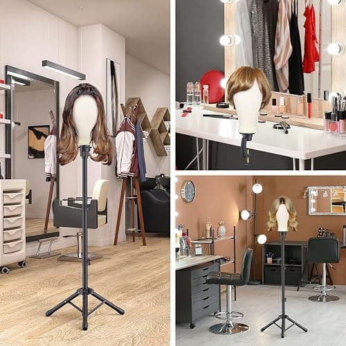 Hemndic Wig Stand with Head, Height Adjustable Wig Stand, Wig Head Stand with Mannequin Head with Extra Wig head Clamp Stand thumbnail 8