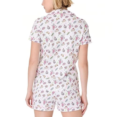 Womens Pajamas Set Button Down 2 Piece Cute Monkey Bunny Y2k Preppy Heart Pjs Sets Lounge Comfy Sleepwear thumbnail 2