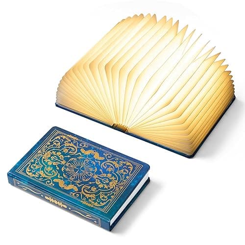Book Lovers Gift Book Lamp, 5-Color LED, Foldable Lamp, Hot Foil Cover | 9.7 inch Large Warm ambient LED night light, ideal for bedroom, study and reading corner, perfect Christmas and holiday gift - Image 1