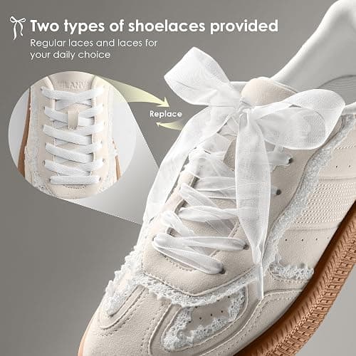 Vilanva Women's Lace Detail Fashion Sneakers Comfortable Casual Dress Sneakers with Retro Gum Sole Walking Trendy Footwear thumbnail 5