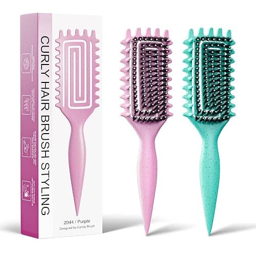 2-Pack Curly Hair Brush, Curl Defining Brush with Soft Boar Bristles Detangling Tangled Glides, Wide-Teeth Design Effortlessly Shaping & Defining Curls, Curling Definer for Wet & Dry Hair (Green Pink) - Image 1