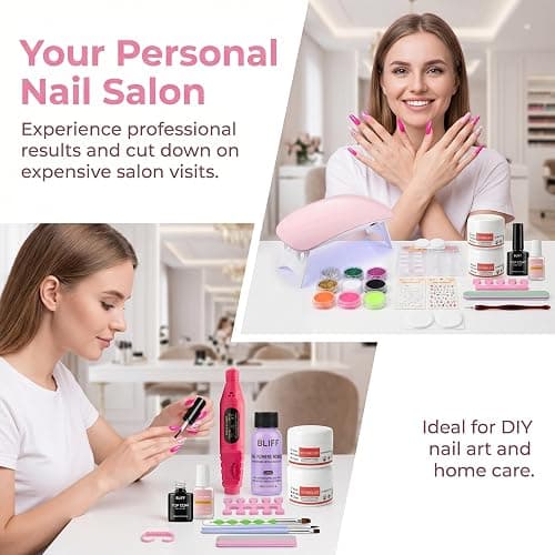 Professional Nail Kit for Beginners with Everything Acrylic Nails Kit with UV Light, Nail Drill, Acrylic Carved powder Glitter Powder, Art Stickers Decor Home Salon Tools for Women Thoughtful Gift thumbnail 9