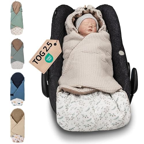 ULLENBOOM Einschlagdecke Babyschale, Ideal für Herbst und Winter, 100% OEKO-TEX Materialien, Floral Sand (Made in EU) - Babydecke für Kindersitz oder Kinderwagen, kuschelige Decke für Babys - Image 1