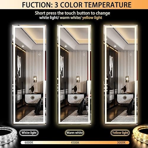 Hasipu Full Length Mirror with Lights, 56" x 15.8" LED Floor Mirror, Full Body Dressing Standing, Hanging Mounted Mirror for Living Room Bedroom Cloakroom, Square Black thumbnail 4