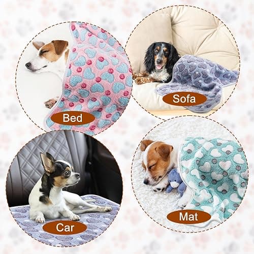 1 Pack 3 Blankets Super Soft Fluffy Premium Fleece Pet Blanket Flannel Paw Printed Throw for Dog Puppy Cat (Small 23x16'', Purple, Pink, Green) thumbnail 4