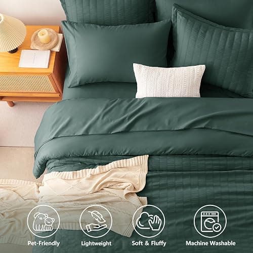 CozyLux Full Comforter Sets, 7 Pieces Forest Green Seersucker Bed in a Bag | OEKO-TEX Certified, All Season Bedding Set with 240 GSM Down Alternative Comforter, Flat & Fitted Sheets, Pillowcases & Shams thumbnail 2