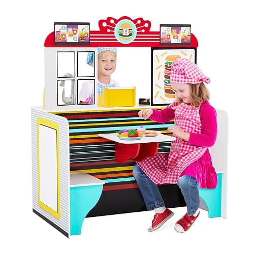 Lil' Jumbl Wooden Restaurant Playset, Interactive Diner Kitchen, Ages 3-8 | Gives kids a lifelike serving and prep space with refrigerator, oven, sink, and menu boards to spark creative fun. - Image 1