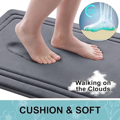 Smiry Memory Foam Bath Mat - 40 x 60cm, Non-Slip, Quick-Dry, Thick, Comfortable - Machine-Washable Floor Rug, Dark Grey - 40 x 60 cm - Dark Grey thumbnail 3