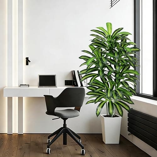 Artificial Dracaena Tree - 5FT Tall Fake Plants with White Tall Planter - Artificial Plants Indoor Floor Plant in Pot - Large Tropical Fake Yucca Potted Tree for Home Office Living Room Decor thumbnail 7