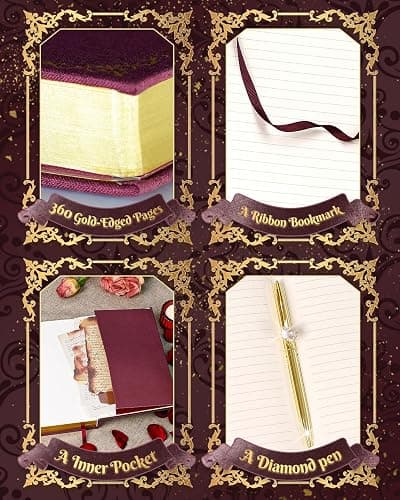 hi!SCI Thick Journal Notebook for Women & Girls, 360 Pages A5 Writing Journaling Notebook with Paintings, Women Journal for Writing, Vintage Journal with Gift Box & Pen for Women Gift Ideas (Claret) thumbnail 3