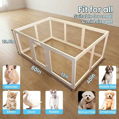 Transparent Indoor Dog Playpen with Safety Lock, Indoor Dog Fence for Small & Medium Pets | Secure, Stylish, Easy Clean Play Pen for Dogs & Pets with Scratch Resistant Panels (White, 10 Panel) thumbnail 5