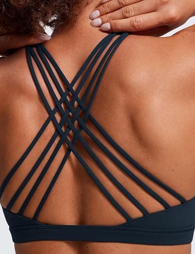 CRZ YOGA Naked Feeling Strappy Sports Bras for Women - Criss Cross Back Wireless Padded Cami Yoga Workout Top thumbnail 4