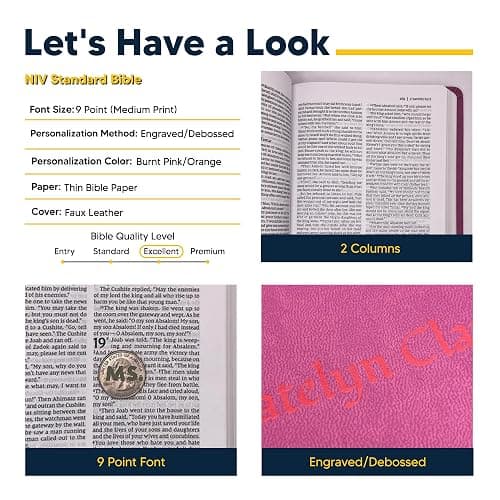 Personalized NIV Holy Bible Custom Engraved | Includes Name on Lower Right Corner of Faux Leather Cover | Custom Gift for Christian & Religious Celebrations (Pink | Medium Print, NIV) thumbnail 4