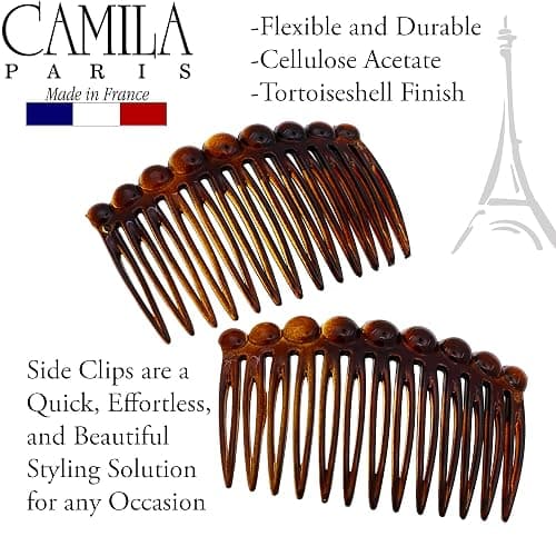 Camila Paris CP33/2 French Hair Side Comb Small Tortoise Shell French Twist Hair Combs Decorative, Strong Hold Hair Clips for Women Bun Chignon Up-Do Styling Girls Hair Accessories, Made in France thumbnail 4