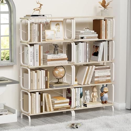 Leavader 2-Pack Industrial Bookshelf, 5-Tier Freestanding Bookcase with Wooden Shelves & Metal Frame, 63'' Tall Metal Storage Shelf for Living Room, Home Office (Oak White) thumbnail 3