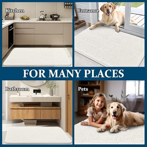 OLANLY Dog Door Mat for Muddy Paws 47x17, Absorbs Moisture and Dirt, Absorbent Non-Slip Washable Doormat, Quick Dry Chenille Mud Mat for Dogs, Entry Indoor Entryway Carpet for Inside Floor, Ivory thumbnail 8