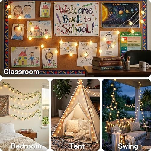suddus String Lights for Bedroom, 33ft 100 Led Connectable Globe String Lights Indoor, Hanging Fairy Lights Plug in with Remote for Classroom, Room, Dorm, Outdoor, Christmas Tree Decor, Warm White thumbnail 4